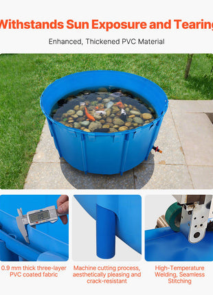 Canvas Fish Pond, 1320 Gal Capacity Above Ground Fish Pond, Foldable PVC Koi Tank, Round Goldfish Tank with Stable Frame and Drain Valve, for Aquaculture, Koi Breeding, and Irrigation (Blue)