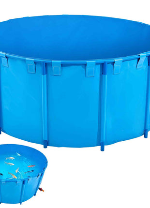 Canvas Fish Pond, 1320 Gal Capacity Above Ground Fish Pond, Foldable PVC Koi Tank, Round Goldfish Tank with Stable Frame and Drain Valve, for Aquaculture, Koi Breeding, and Irrigation (Blue)