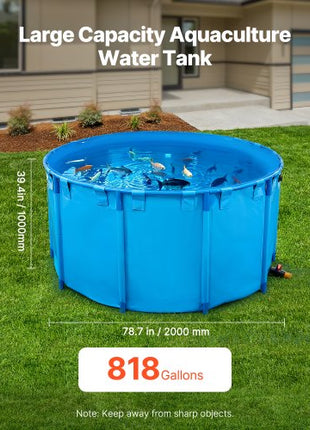 Canvas Fish Pond, 818 Gal Capacity Above Ground Fish Pond, Foldable PVC Koi Tank, Round Goldfish Tank with Stable Frame and Drain Valve, for Aquaculture, Koi Breeding, and Irrigation (Blue)
