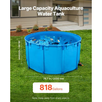 Canvas Fish Pond, 818 Gal Capacity Above Ground Fish Pond, Foldable PVC Koi Tank, Round Goldfish Tank with Stable Frame and Drain Valve, for Aquaculture, Koi Breeding, and Irrigation (Blue)