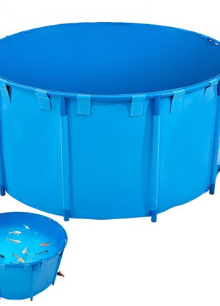 Canvas Fish Pond, 818 Gal Capacity Above Ground Fish Pond, Foldable PVC Koi Tank, Round Goldfish Tank with Stable Frame and Drain Valve, for Aquaculture, Koi Breeding, and Irrigation (Blue)