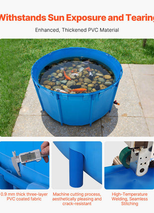 Canvas Fish Pond, 818 Gal Capacity Above Ground Fish Pond, Foldable PVC Koi Tank, Round Goldfish Tank with Stable Frame and Drain Valve, for Aquaculture, Koi Breeding, and Irrigation (Blue)