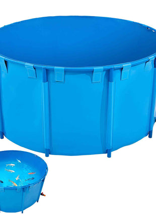 Canvas Fish Pond, 818 Gal Capacity Above Ground Fish Pond, Foldable PVC Koi Tank, Round Goldfish Tank with Stable Frame and Drain Valve, for Aquaculture, Koi Breeding, and Irrigation (Blue)