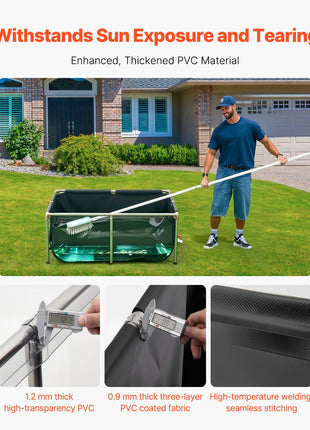 Canvas Fish Pond, 126.8 Gal Above Ground Fish Pond, PVC Koi Tank with Clear Viewing Panel, Rectangular Goldfish Tank with Stainless Steel Frame & Drain Valve, for Breeding Koi, Irrigation(Black)