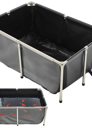 Canvas Fish Pond, 126.8 Gal Above Ground Fish Pond, PVC Koi Tank with Clear Viewing Panel, Rectangular Goldfish Tank with Stainless Steel Frame & Drain Valve, for Breeding Koi, Irrigation(Black)
