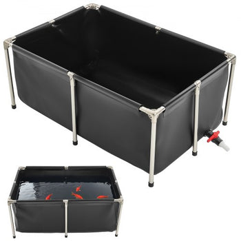 Canvas Fish Pond, 126.8 Gal Above Ground Fish Pond, Foldable PVC Koi Tank, Rectangular Goldfish Tank with Stable Frame and Drain Valve, for Aquaculture, Koi Breeding, and Irrigation (Black)