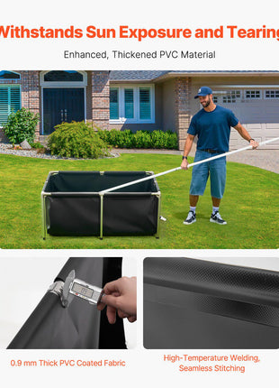 Canvas Fish Pond, 126.8 Gal Above Ground Fish Pond, Foldable PVC Koi Tank, Rectangular Goldfish Tank with Stable Frame and Drain Valve, for Aquaculture, Koi Breeding, and Irrigation (Black)