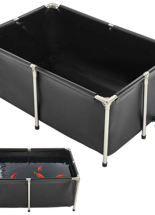 Canvas Fish Pond, 126.8 Gal Above Ground Fish Pond, Foldable PVC Koi Tank, Rectangular Goldfish Tank with Stable Frame and Drain Valve, for Aquaculture, Koi Breeding, and Irrigation (Black)