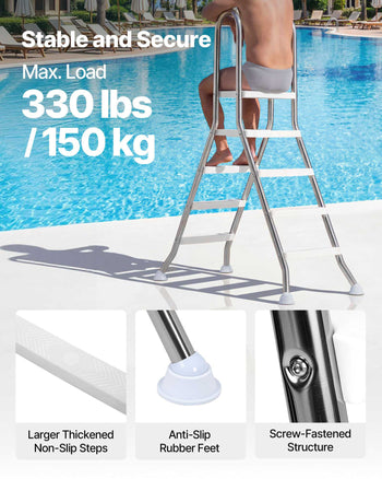 Above Ground Pool Ladder, Stainless Steel A-Frame Swimming Pool Stairs for 49.2 in High Wall, 330 lbs Capacity Heavy Duty Entry/Exit Steps with Secure Non-Slip 4 Steps and Platform, Silver