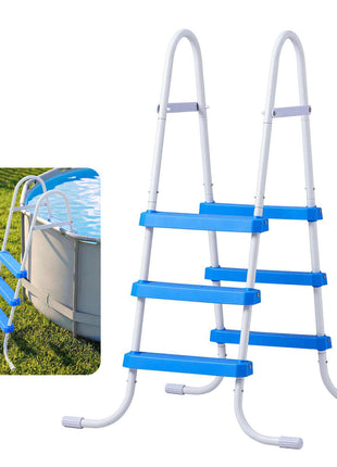 Above Ground Pool Ladder, 3-Step Steel A-Frame Swimming Pool Stairs for 36 in High Wall, 300 lbs Capacity Entry/Exit Steps with Secure Non-Slip Sturdy Wide Step, Easy Setup, White & Blue