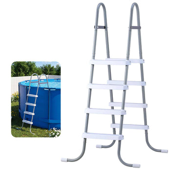 Above Ground Pool Ladder, 4-Step Steel A-Frame Swimming Pool Stairs for 48 in High Wall, 300 lbs Capacity Entry/Exit Steps with Secure Non-Slip Sturdy Wide Step, Easy Setup, Gray & White