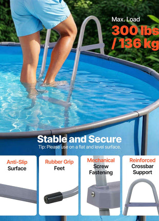 Above Ground Pool Ladder, 2-Step Steel A-Frame Swimming Pool Stairs for 33 in High Wall, 300 lbs Capacity Entry/Exit Steps with Secure Non-Slip Sturdy Wide Step, Easy Setup Outdoor, Gray
