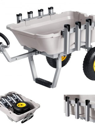 Beach Fishing Cart, 200 lbs Load Capacity, Foldable Fishing Cart with Heavy-Duty Aluminum Alloy Frame, 13-Inch All-Terrain Tires, 8 Rod Holders, Strap, Easy to Clean, for Outdoor Camping Picnic