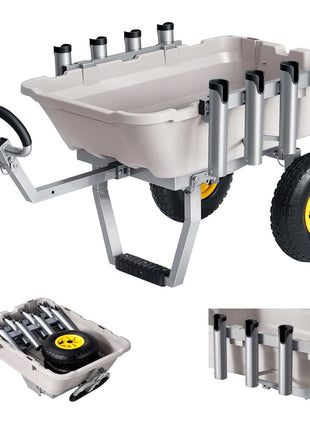 Beach Fishing Cart, 200 lbs Load Capacity, Fishing Cart with Poly Bed, Heavy-Duty Aluminum Alloy Frame, 13-Inch All-Terrain Tires, 8 Rod Holders, Strap, Easy to Clean, for Outdoor Camping Picnic