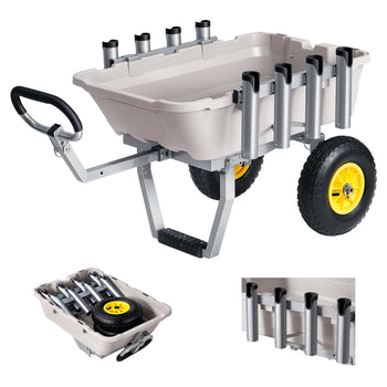 Beach Fishing Cart, 200 lbs Load Capacity, Fishing Cart with Poly Bed, Heavy-Duty Aluminum Alloy Frame, 13-Inch All-Terrain Tires, 8 Rod Holders, Strap, Easy to Clean, for Outdoor Camping Picnic