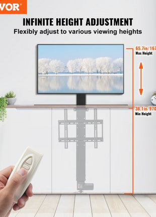 Automated TV Elevator for Up to 50" Screens, 28" Stroke with Adjustable Height from 38" to 65", Remote Controlled, Supports up to 132 lbs