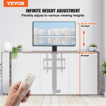 Automated TV Elevator for Up to 50" Screens, 28" Stroke with Adjustable Height from 38" to 65", Remote Controlled, Supports up to 132 lbs