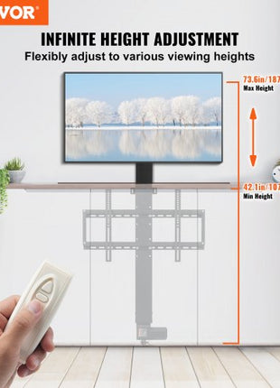 Automated TV Elevator, 31" Stroke for Up to 60" Screens, Adjustable Height 42"-73", Remote Controlled, Supports 132 lbs