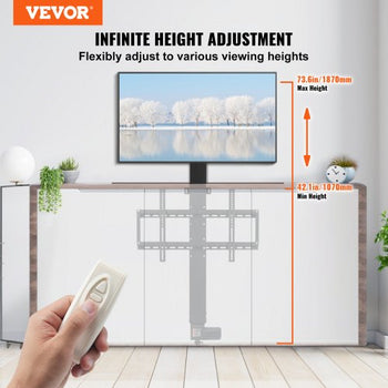 Automated TV Elevator, 31" Stroke for Up to 60" Screens, Adjustable Height 42"-73", Remote Controlled, Supports 132 lbs