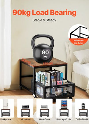 Mini Fridge Stand with Storage, 198 lbs Mini Fridge Table with Movable Storage Cart & Swivel Wheels, Beverage Refrigerator Stand for Coffee Bar, Mini Fridge Organizer for Home Dorm, Dark Brown