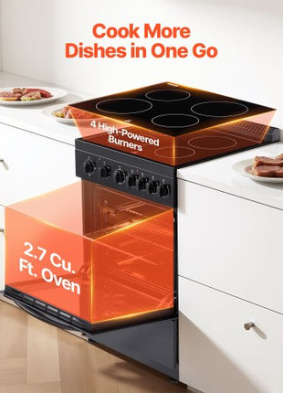 24 in Electric Range Oven, 2.7 Cu. Ft. Capacity Compact Freestanding Oven, Stainless Steel Kitchen Stove with 4 Burners, Easy Reach Rack, Storage Drawer, Drip Pan, Indicator Light(No Power Cord)