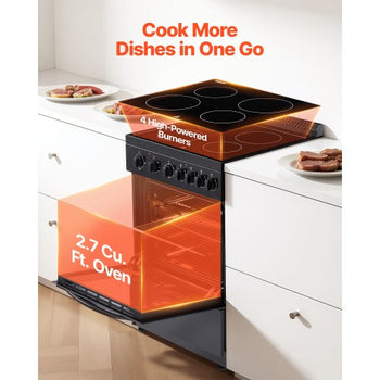 24 in Electric Range Oven, 2.7 Cu. Ft. Capacity Compact Freestanding Oven, Stainless Steel Kitchen Stove with 4 Burners, Easy Reach Rack, Storage Drawer, Drip Pan, Indicator Light(No Power Cord)