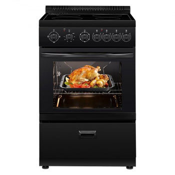 24 in Electric Range Oven, 2.7 Cu. Ft. Capacity Compact Freestanding Oven, Stainless Steel Kitchen Stove with 4 Burners, Easy Reach Rack, Storage Drawer, Drip Pan, Indicator Light(No Power Cord)