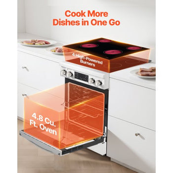 30 in Electric Range Oven, 4.8 Cu. Ft. Capacity Compact Freestanding Oven, Stainless Steel Kitchen Stove, with 4 Cooktop Burners, Timer, Easy Reach Racks, Storage Drawer, Light(No Power Cord)