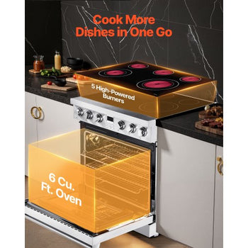 36 in Electric Range Oven, 6.0 Cu. Ft. Capacity Compact Freestanding Oven, Stainless Steel Kitchen Stove, with 5 Burners, Digital Screen Button Control, Easy Reach Racks for RV(No Power Cord)
