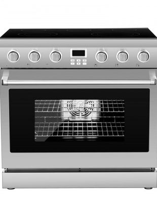 36 in Electric Range Oven, 6.0 Cu. Ft. Capacity Compact Freestanding Oven, Stainless Steel Kitchen Stove, with 5 Burners, Digital Screen Button Control, Easy Reach Racks for RV(No Power Cord)