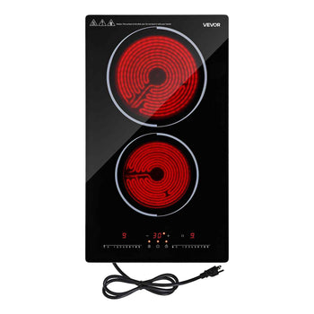 Electric Cooktop 12inch 2 Burners Portable Stove Top 1800W 120V, Ceramic Countertop/Built-in Radiant Electric Stove, with 9 Power Levels, Timer, Child Lock, Over-Heat Guard, Touch Control