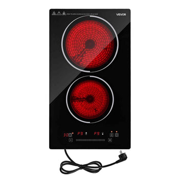 Electric Cooktop 12inch 2 Burners Portable Stove Top 1800W 120V, Ceramic Countertop/Built-in  Radiant Electric Stove, with 9 Power Levels, Timer, Child Lock, Over-Heat Guard, Touch Control