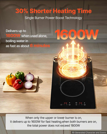 Electric Cooktop 12inch 2 Burners Portable Stove Top 1800W 120V, Ceramic Countertop/Built-in Radiant Electric Stove, with 9 Power Levels, Timer, Child Lock, Over-Heat Guard, Touch Control