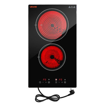 Electric Cooktop 12inch 2 Burners Portable Stove Top 1800W 120V, Ceramic Countertop/Built-in Radiant Electric Stove, with 9 Power Levels, Timer, Child Lock, Over-Heat Guard, Touch Control