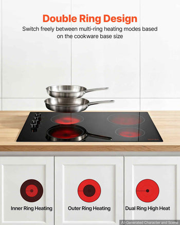 Electric Cooktop 30inch 4 Burners Stove Top 7200W 220V No Plug, Ceramic Built-in Radiant Electric Stove , with 11 Power Levels, Over-Heat Guard, Knob/Touch Control