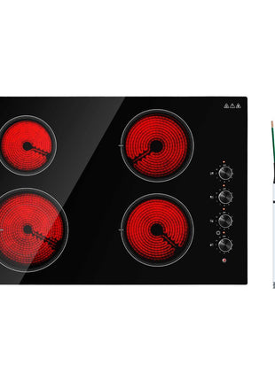 Electric Cooktop 30inch 4 Burners Stove Top 7200W 220V No Plug, Ceramic Built-in Radiant Electric Stove , with 11 Power Levels, Over-Heat Guard, Knob/Touch Control