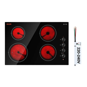 Electric Cooktop 30inch 4 Burners Stove Top 7200W 220V No Plug, Ceramic Built-in Radiant Electric Stove , with 11 Power Levels, Over-Heat Guard, Knob/Touch Control
