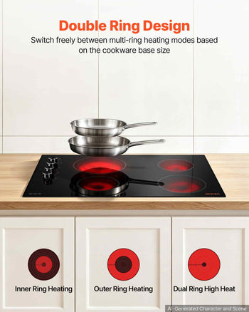 Electric Cooktop 30inch 4 Burners Stove Top 6700W 220V No Plug, Ceramic Built-in Radiant Electric Stove , with 11 Power Levels, Timer, Child Lock, Over-Heat Guard, Knob/Touch Control