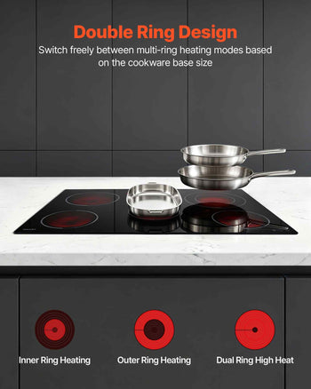 Electric Cooktop 30inch 5 Burners Stove Top 8900W 220V No Plug, Ceramic Built-in Radiant Electric Stove , with 9 Power Levels, Timer, Child Lock, Over-Heat Guard, Touch Control