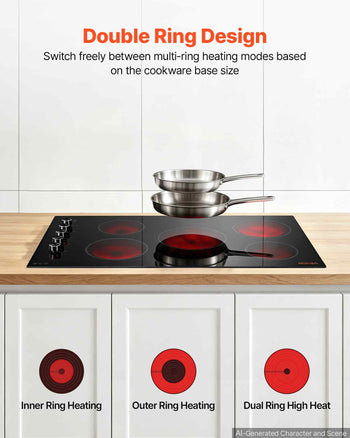 Electric Cooktop 36inch 5 Burners Stove Top 8800W 220V No Plug, Ceramic Built-in Radiant Electric Stove , with 11 Power Levels, Timer, Child Lock, Over-Heat Guard, Knob/Touch Control