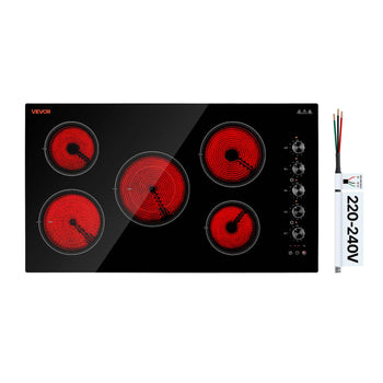 Electric Cooktop 36inch 5 Burners Stove Top 8800W 220V No Plug, Ceramic Built-in Radiant Electric Stove , with 11 Power Levels, Timer, Child Lock, Over-Heat Guard, Knob/Touch Control