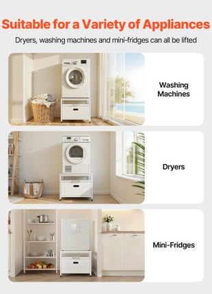 Laundry Pedestal, 23 in Height, 29 x 29 in Washer and Dryer Pedestals with Pull-out Tray and Storage Space, 700 lbs Load Capacity, Non-Slip Feet Washing Machine Stand Universal Fit, White