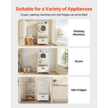 Laundry Pedestal, 23 in Height, 29 x 29 in Washer and Dryer Pedestals with Pull-out Tray and Storage Space, 700 lbs Load Capacity, Non-Slip Feet Washing Machine Stand Universal Fit, White
