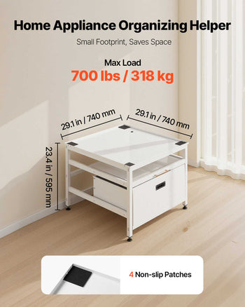 Laundry Pedestal, 23 in Height, 29 x 29 in Washer and Dryer Pedestals with Pull-out Tray and Storage Space, 700 lbs Load Capacity, Non-Slip Feet Washing Machine Stand Universal Fit, White