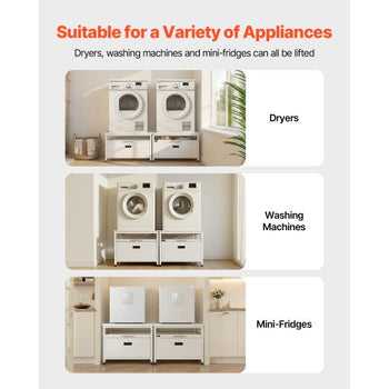 Laundry Pedestal, 22.6 in Height, 29 x 29 in Washer and Dryer Pedestals with Pull-out Tray and Storage Space, 800 lbs Load Capacity, Non-Slip Feet Washing Machine Stand Universal, White, 2 Pack