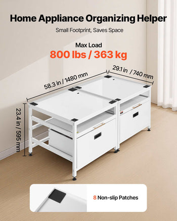 Laundry Pedestal, 22.6 in Height, 29 x 29 in Washer and Dryer Pedestals with Pull-out Tray and Storage Space, 800 lbs Load Capacity, Non-Slip Feet Washing Machine Stand Universal, White, 2 Pack
