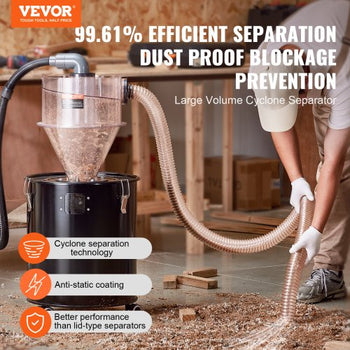 Cyclone Dust Separator with Metal Tank, 4" Retrofit Cyclone Separator for Dust Collectors, ABS Dust Deputy With 2" Hole O.D. Connector & Hose for Wet/Dry Shop Vacuums, Fits 13.21 Gallon Tank