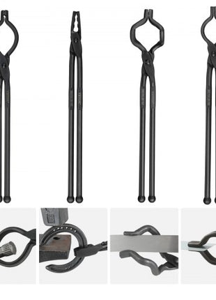Blacksmith Tongs, 18 4 PCS, V-Bit Bolt Tongs, Wolf Jaw Tongs, Z V-Bit Tongs and Gripping Tongs, Carbon Steel Forge Tongs with A3 Steel Rivets, for Beginner and Seasoned Blacksmiths, Bladesmiths