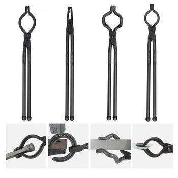 Blacksmith Tongs, 18 4 PCS, V-Bit Bolt Tongs, Wolf Jaw Tongs, Z V-Bit Tongs and Gripping Tongs, Carbon Steel Forge Tongs with A3 Steel Rivets, for Beginner and Seasoned Blacksmiths, Bladesmiths