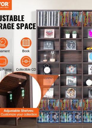 Media Storage Cabinet, 9-layer DVD Shelf Holds up to 756 CDs, Adjustable CD Shelves 27 Compartments, Protects & Organizes Music, Movie, Video Games or Memorabilia Collections, Espresso
